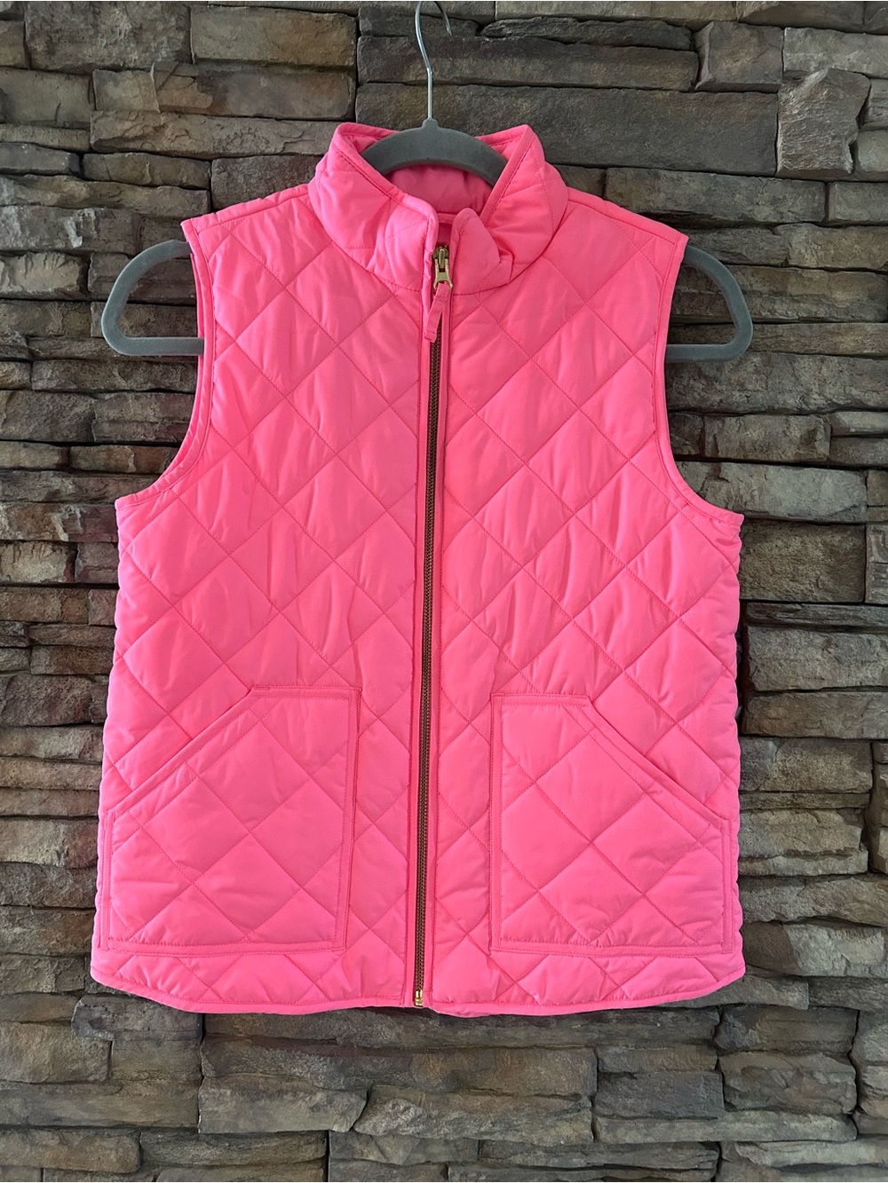 Crewcuts Girls Quilted Vest Bright Pink Zip Front Like New Size 12